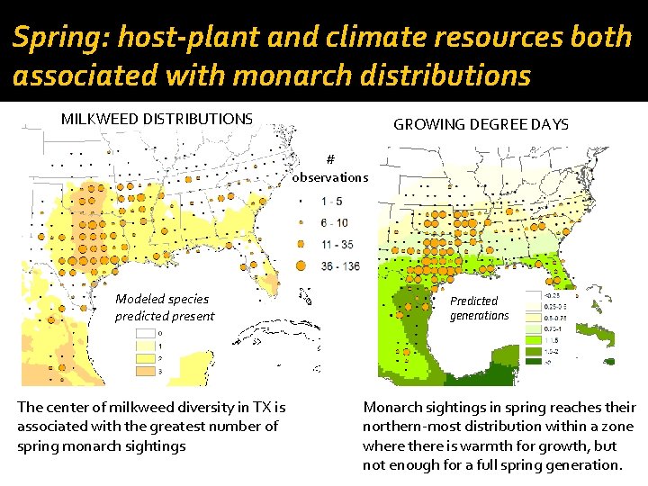 Spring: host-plant and climate resources both associated with monarch distributions MILKWEED DISTRIBUTIONS GROWING DEGREE