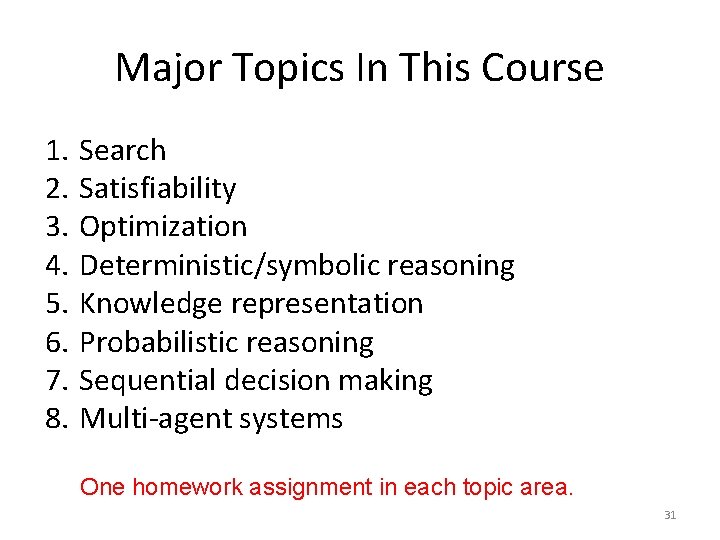 Major Topics In This Course 1. 2. 3. 4. 5. 6. 7. 8. Search