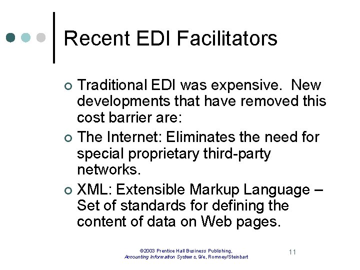 Recent EDI Facilitators Traditional EDI was expensive. New developments that have removed this cost