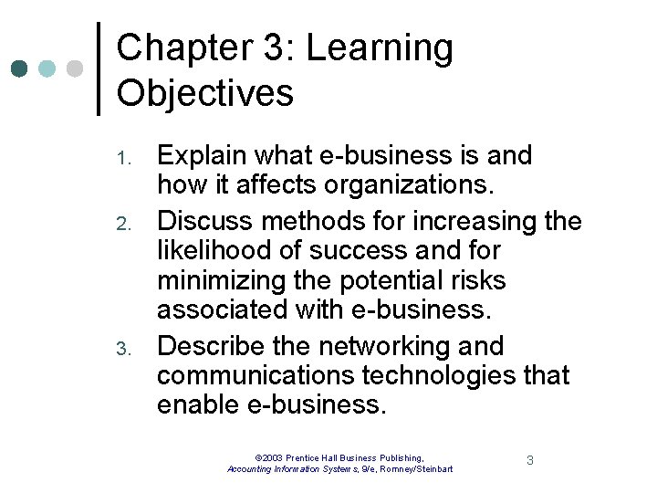 Chapter 3: Learning Objectives 1. 2. 3. Explain what e-business is and how it