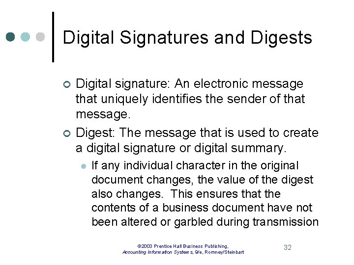Digital Signatures and Digests ¢ ¢ Digital signature: An electronic message that uniquely identifies