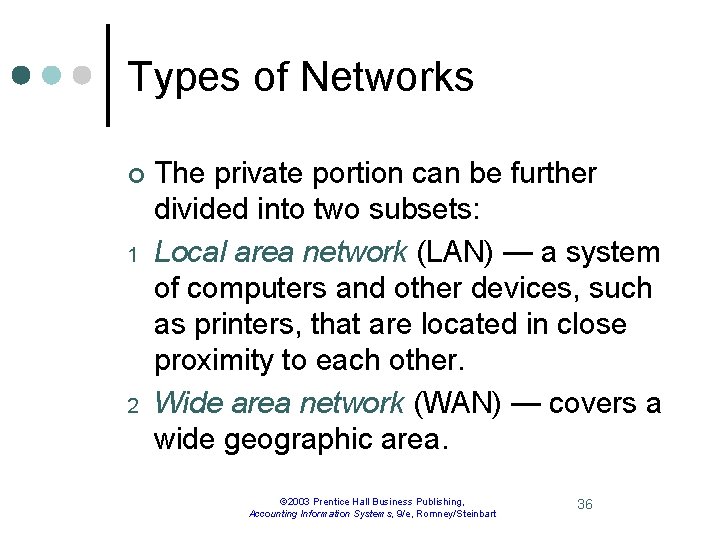 Types of Networks ¢ 1 2 The private portion can be further divided into