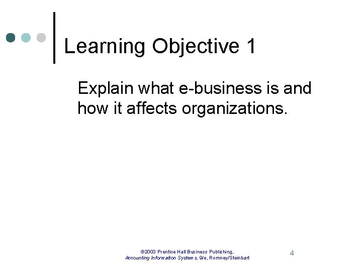 Learning Objective 1 Explain what e-business is and how it affects organizations. © 2003