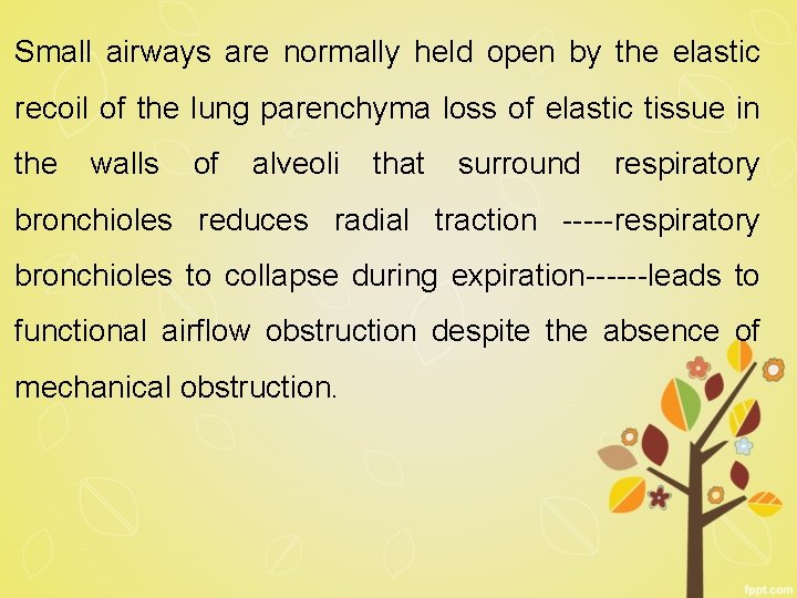 Small airways are normally held open by the elastic recoil of the lung parenchyma