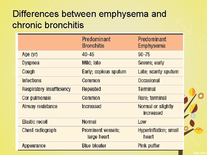 Differences between emphysema and chronic bronchitis 