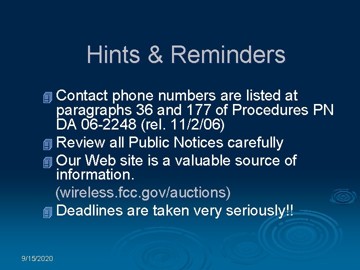 Hints & Reminders 4 Contact phone numbers are listed at paragraphs 36 and 177