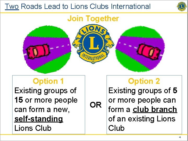 Two Roads Lead to Lions Clubs International Join Together Option 1 Existing groups of