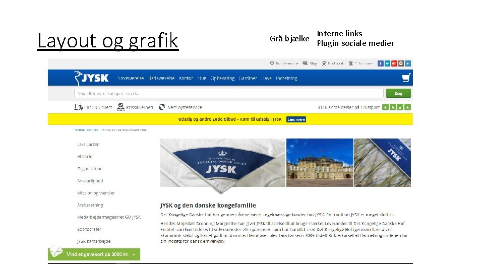 Layout og grafik Grå bjælke Interne links Plugin sociale medier 