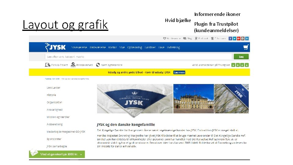 Layout og grafik Hvid bjælke Informerende ikoner Plugin fra Trustpilot (kundeanmeldelser) 