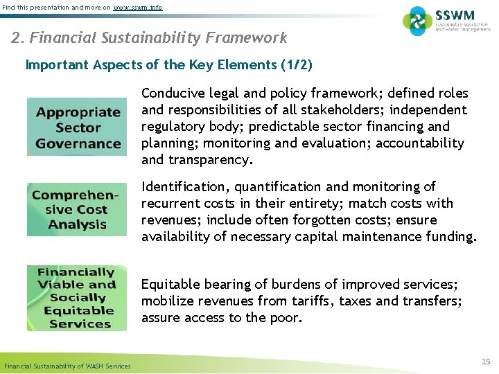 Find this presentation and more on www. sswm. info 2. Financial Sustainability Framework Important