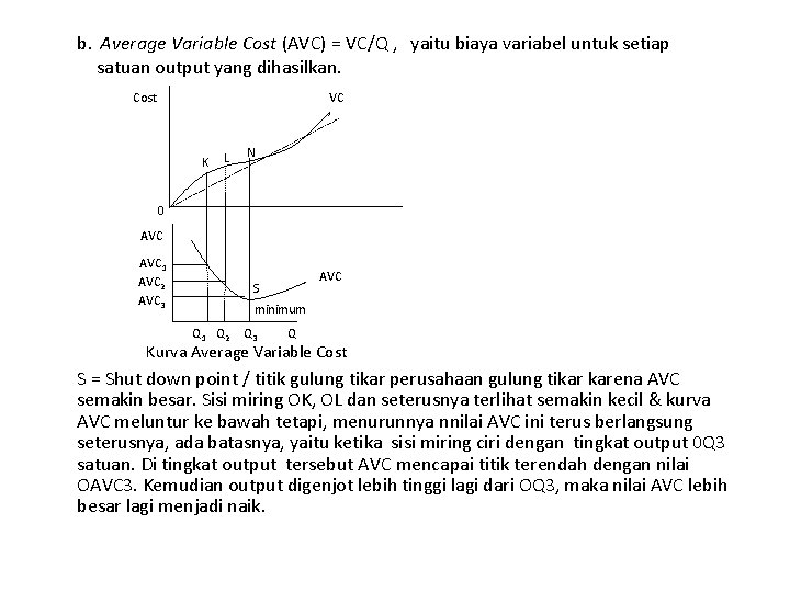  b. Average Variable Cost (AVC) = VC/Q , yaitu biaya variabel untuk setiap