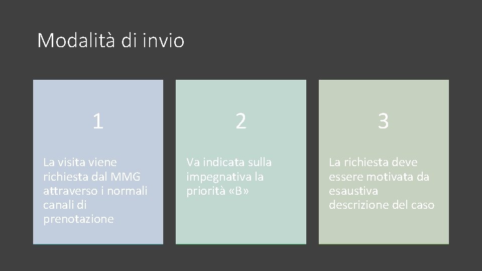 Modalità di invio 1 La visita viene richiesta dal MMG attraverso i normali canali