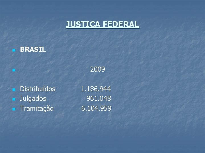 JUSTIÇA FEDERAL n BRASIL n 2009 n n n Distribuídos 1. 186. 944 Julgados