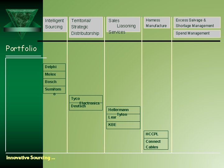 Intelligent Sourcing Territorial/ Strategic Distributorship Sales Liasoning Services Harness Manufacture Spend Management Portfolio Delphi