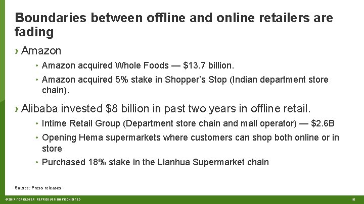 Boundaries between offline and online retailers are fading › Amazon • Amazon acquired Whole