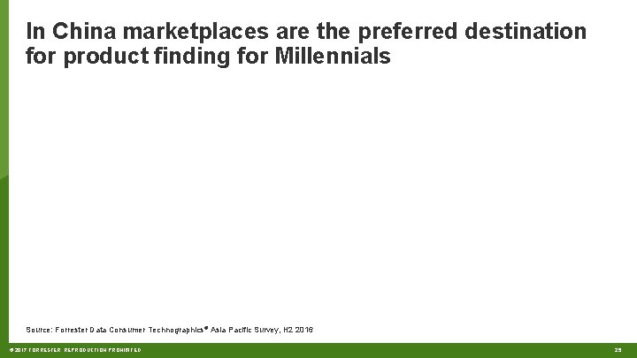 In China marketplaces are the preferred destination for product finding for Millennials Source: Forrester