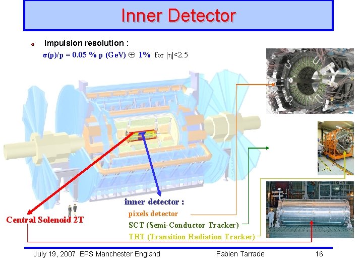 Inner Detector Impulsion resolution : σ(p)/p = 0. 05 % p (Ge. V) 1%
