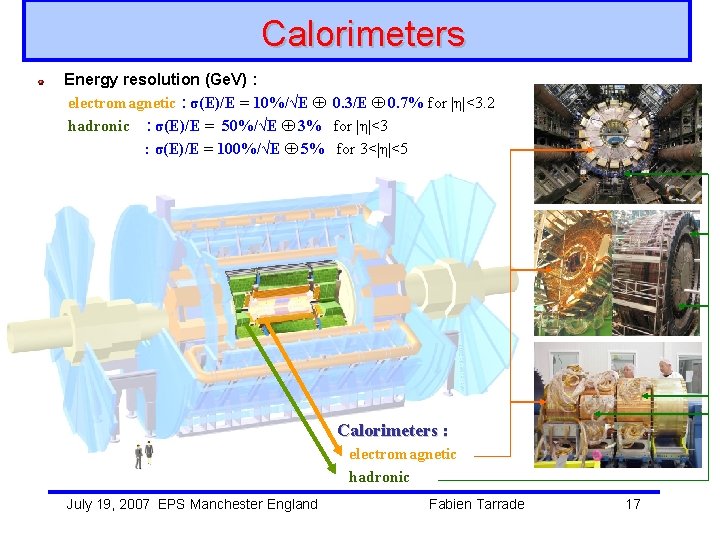 Calorimeters Energy resolution (Ge. V) : electromagnetic : σ(E)/E = 10%/√E 0. 3/E 0.