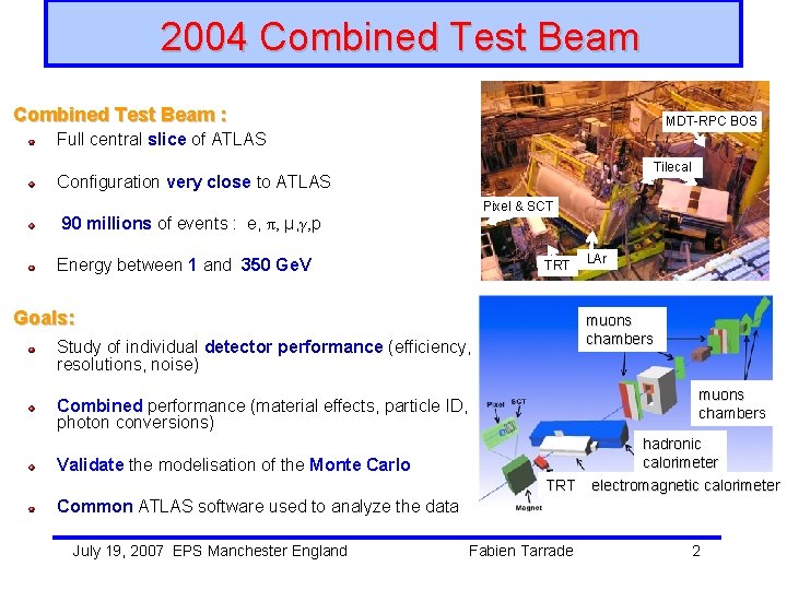 2004 Combined Test Beam : MDT-RPC BOS MDT-RPC Full central slice of ATLAS Tilecal