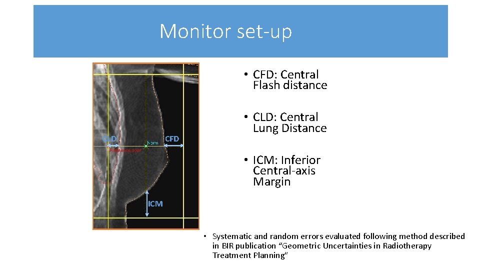 Monitor set-up • CFD: Central Flash distance CFD CLD • CLD: Central Lung Distance