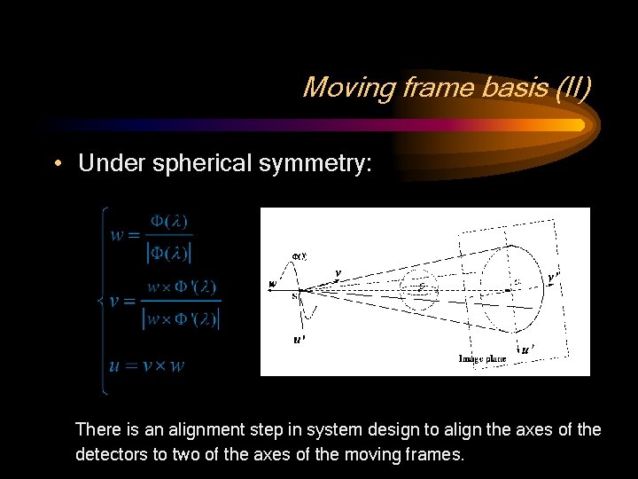 Moving frame basis (II) • Under spherical symmetry: There is an alignment step in