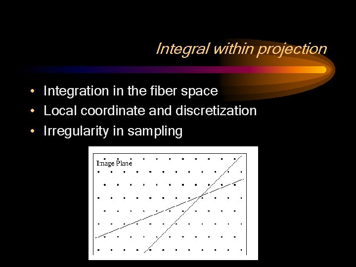 Integral within projection • Integration in the fiber space • Local coordinate and discretization