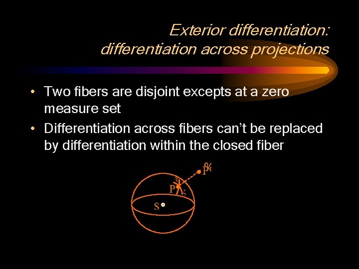 Exterior differentiation: differentiation across projections • Two fibers are disjoint excepts at a zero