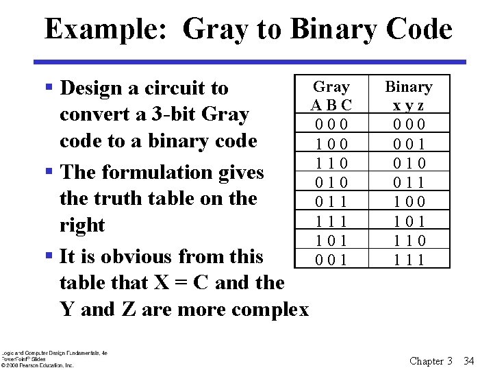 Example: Gray to Binary Code Gray § Design a circuit to ABC convert a Example: Gray to Binary Code Gray § Design a circuit to ABC convert a