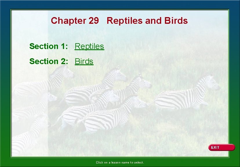 Chapter 29 Reptiles and Birds Section 1: Reptiles Section 2: Birds Click on a