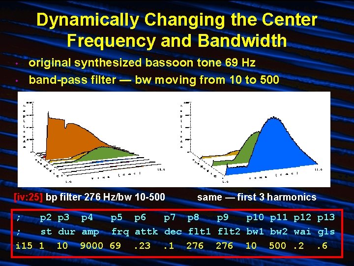 Dynamically Changing the Center Frequency and Bandwidth • • original synthesized bassoon tone 69