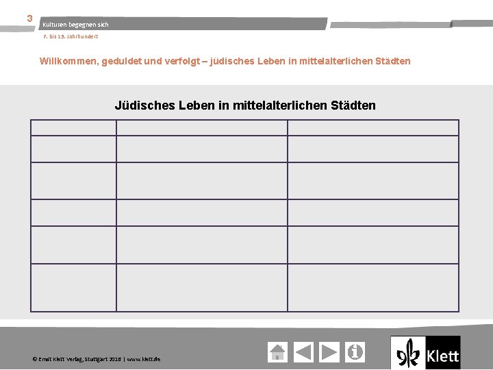 3 Kulturen begegnen sich 7. bis 13. Jahrhundert Willkommen, geduldet und verfolgt – jüdisches