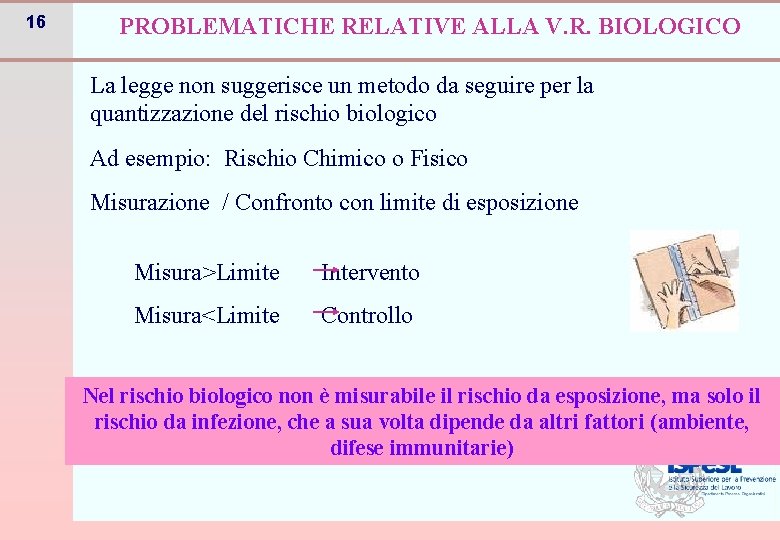 16 PROBLEMATICHE RELATIVE ALLA V. R. BIOLOGICO La legge non suggerisce un metodo da