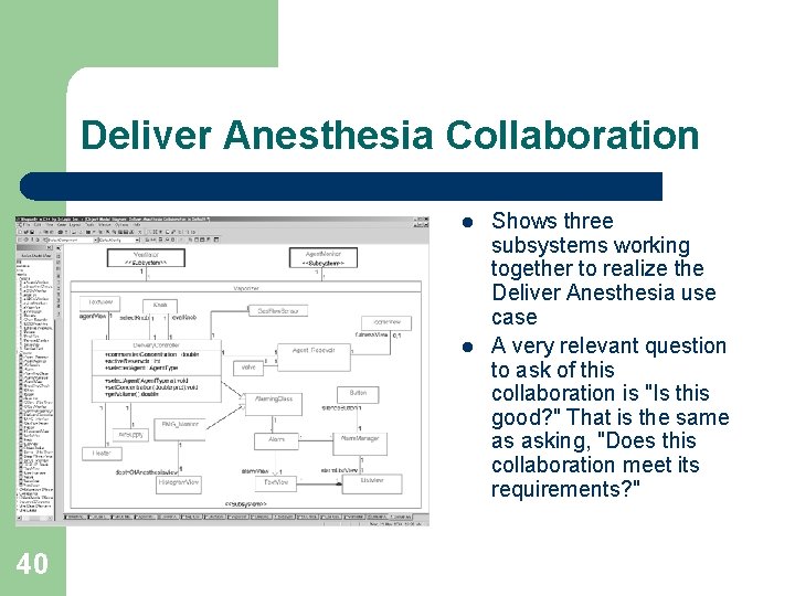 Deliver Anesthesia Collaboration l l 40 Shows three subsystems working together to realize the