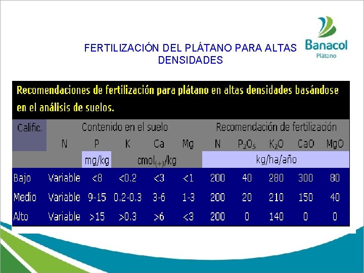 FERTILIZACIÓN DEL PLÁTANO PARA ALTAS DENSIDADES 