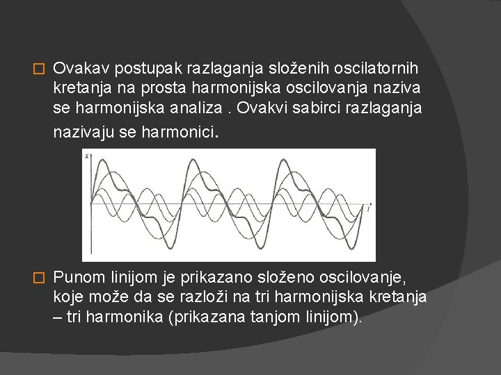 � Ovakav postupak razlaganja složenih oscilatornih kretanja na prosta harmonijska oscilovanja naziva se harmonijska