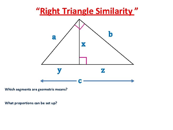 “Right Triangle Similarity ” b a x y z c Which segments are geometric