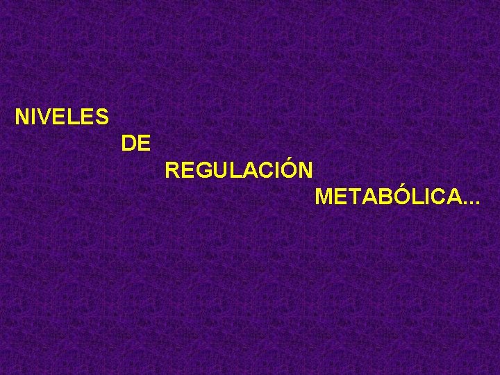 NIVELES DE REGULACIÓN METABÓLICA. . . 
