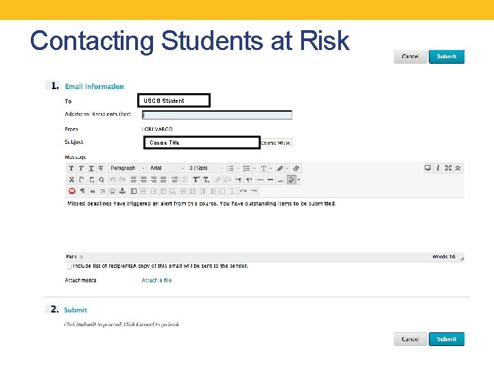 Contacting Students at Risk USCB Student Course Title 