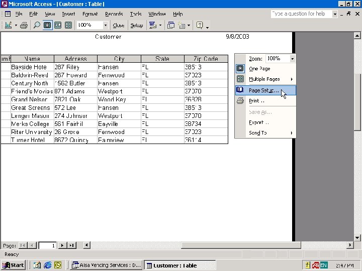 Previewing and Printing the Contents of a Table Previewing and Printing the Contents of a Table