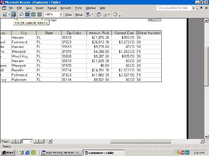 Previewing and Printing the Contents of a Table Previewing and Printing the Contents of a Table
