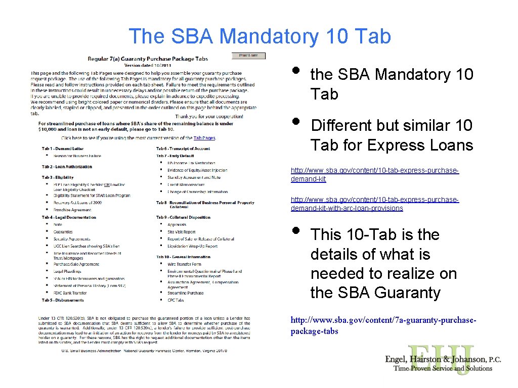 The SBA Mandatory 10 Tab • • the SBA Mandatory 10 Tab Different but