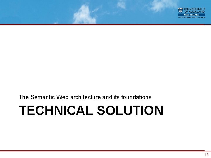 The Semantic Web architecture and its foundations TECHNICAL SOLUTION 14 