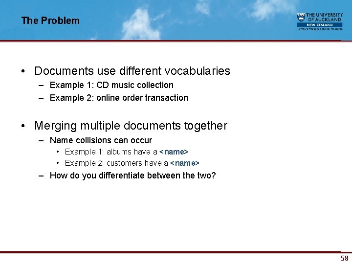 The Problem • Documents use different vocabularies – Example 1: CD music collection –