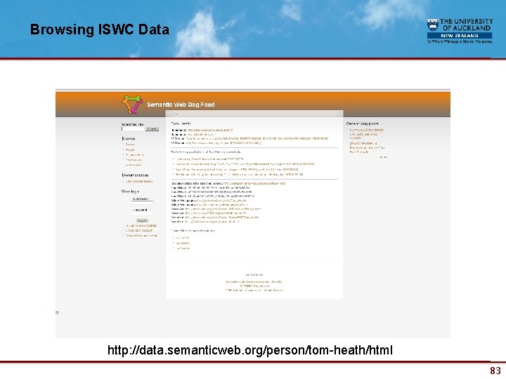 Browsing ISWC Data http: //data. semanticweb. org/person/tom-heath/html 83 