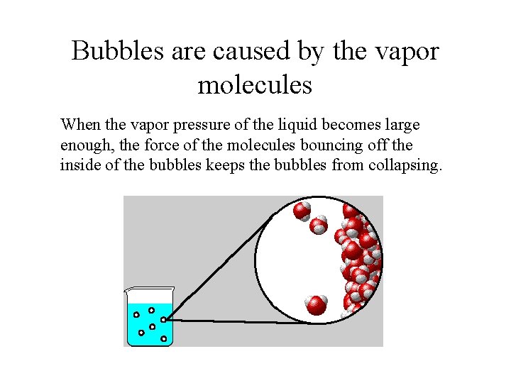 Bubbles are caused by the vapor molecules When the vapor pressure of the liquid