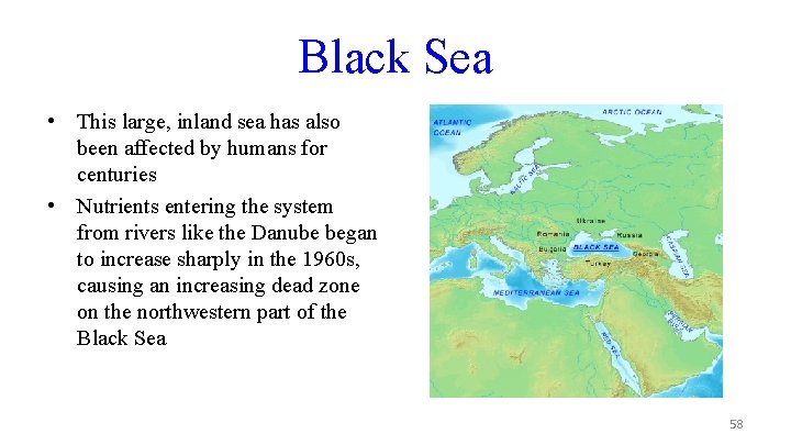 Black Sea • This large, inland sea has also been affected by humans for