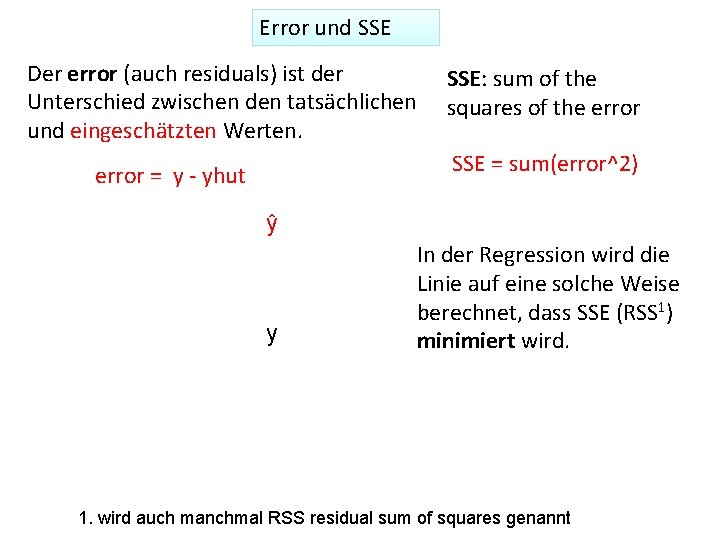 Error und SSE Der error (auch residuals) ist der Unterschied zwischen den tatsächlichen und