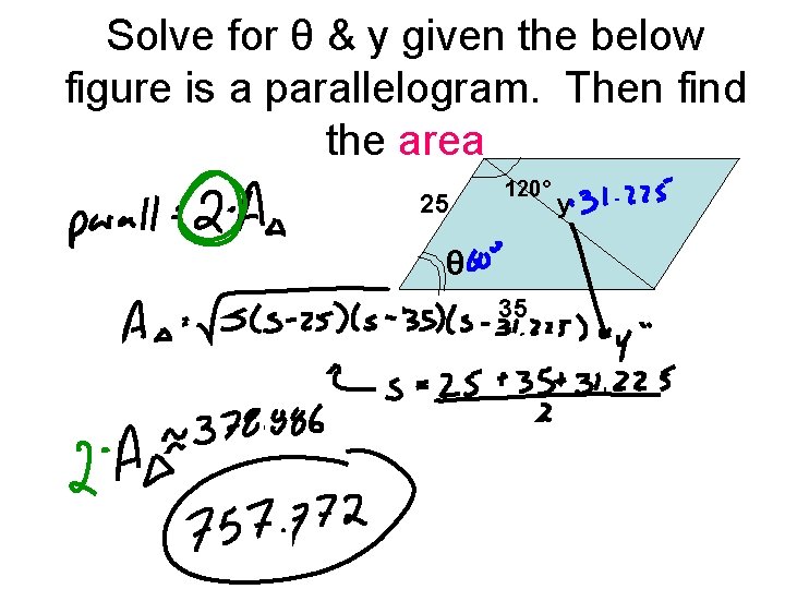 Solve for θ & y given the below figure is a parallelogram. Then find