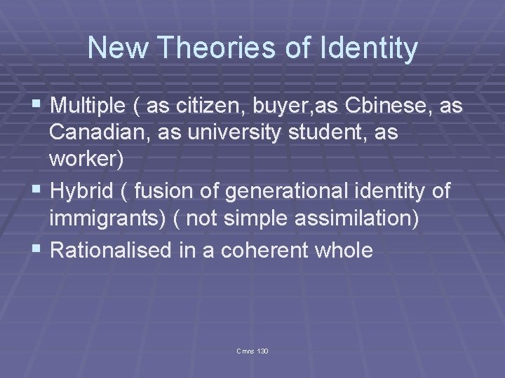 New Theories of Identity § Multiple ( as citizen, buyer, as Cbinese, as Canadian,