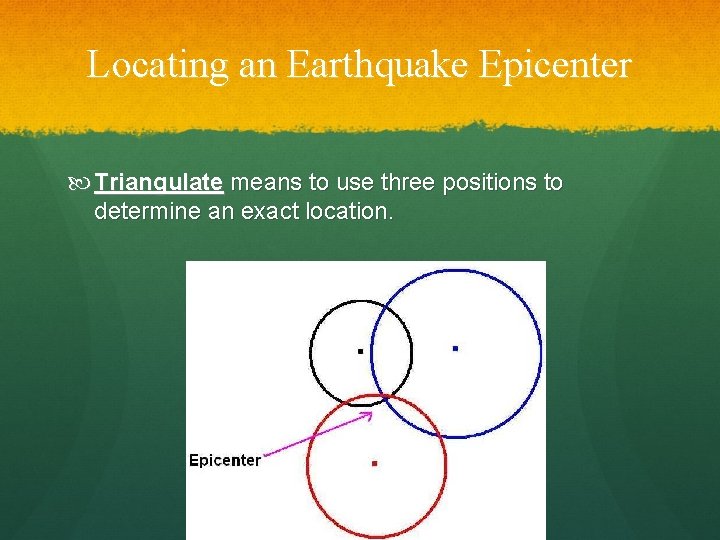 Locating an Earthquake Epicenter Triangulate means to use three positions to determine an exact